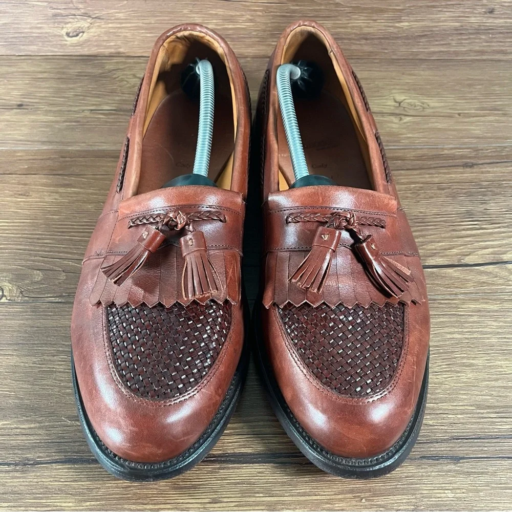 Allen Edmonds Brown Woven Leather Tassel Loafers